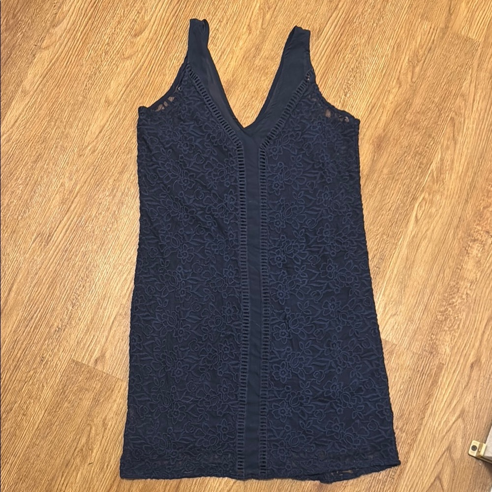 Abercrombie & Fitch Small Navy Lace Overlay Sleeveless Mini Sheath Dress